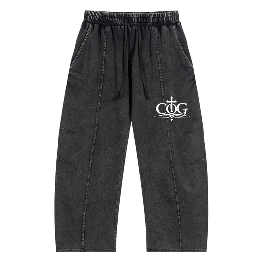 Snow Wash Drawstring Cotton Pants